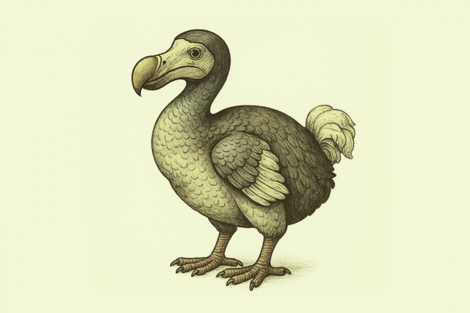 An antique-style illustration of a dodo bird on a plain background, representing the surprising and alarming loss of foundational programming knowledge (like pointers and memory addressing) among experienced developers, as highlighted by Atop Web Technologies.