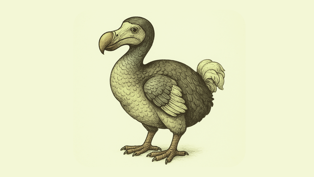 An antique-style illustration of a dodo bird on a plain background, representing the surprising and alarming loss of foundational programming knowledge (like pointers and memory addressing) among experienced developers, as highlighted by Atop Web Technologies.